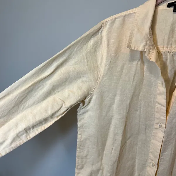 J. Crew Linen Cotton Blend Button Down Beach Shirt Dress Pale Yellow Women's M - Image 4