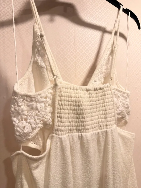 Anthropologie Daily Practice Cream Terry Lace Panel Midi Dress Side Slit Size M - Image 10
