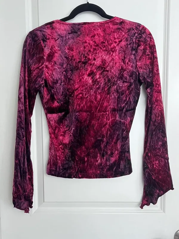 Y2K Wild Cat Velvet Long Sleeve Asymetrical Top Lace detail Size M/L Goth - Image 3