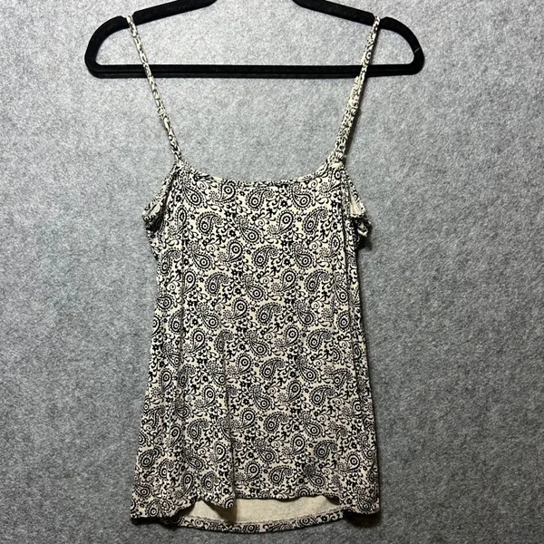 Ann Taylor LOFT Paisley Cami Top Ruffle Sleeveless Casual Black Beige‎ Small - Image 6
