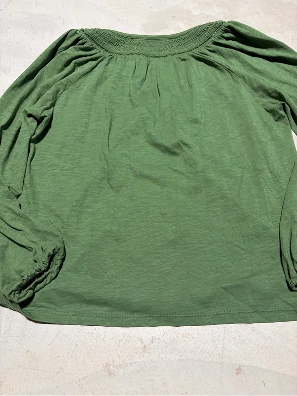 Boden Georgia smocked jersey top Women’s Green Peasant Blouse 4 - Image 7