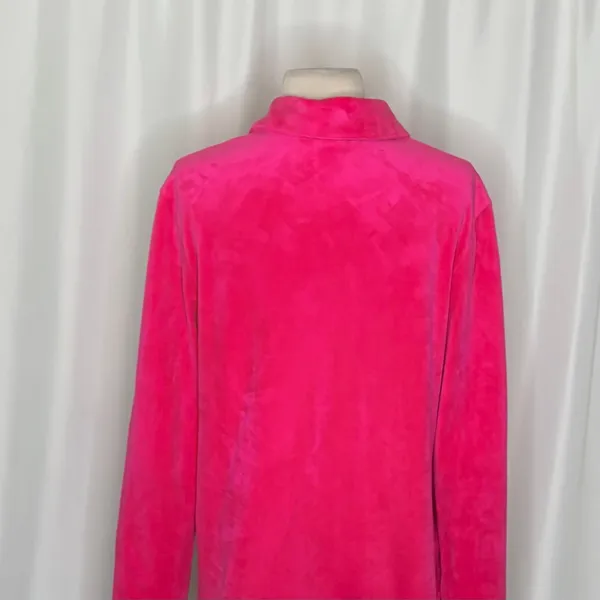 LILLY PULITZER August Velour Pullover Pink Palms Solid Polo Collar Bright Small - Image 9