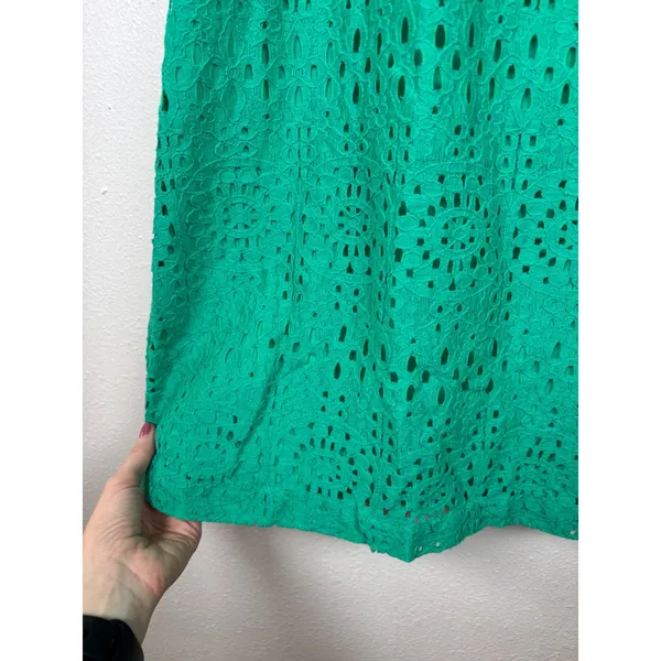 a.n.a Eyelet Dress Womens‎ XS Green Off The Shoulder Shift Ruffle Short Sleeve - Image 3