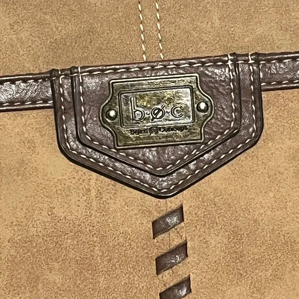 BOC Born Concept Crossbody Bag Tan Faux Suede Brown Trim Stitched‎ Messenger Bag - Image 3