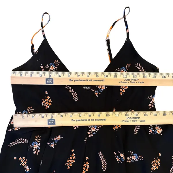 Express Small Black Asymmetrical Spaghetti-Strap Dress Floral Smocked Swing - Image 12