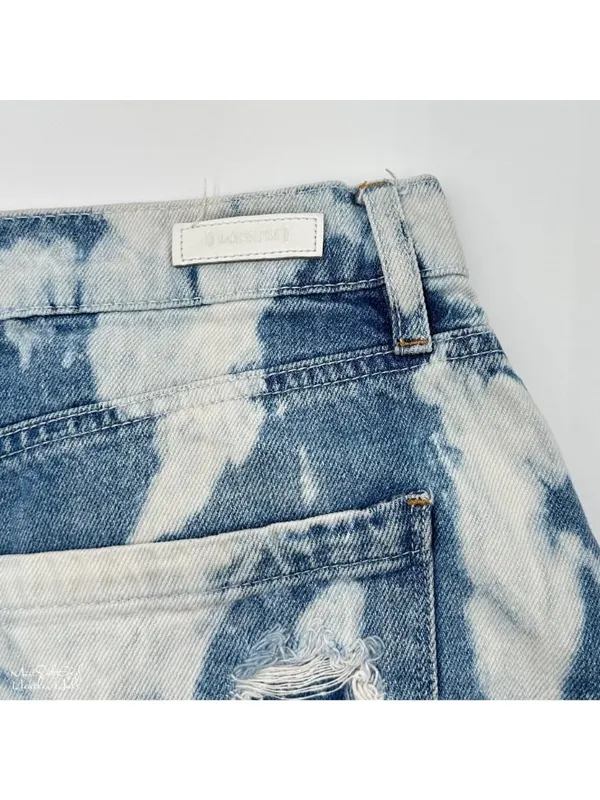 Blank NYC The Barrow Tie-Dye Ripped Distressed Denim Shorts Size 31 - Image 5