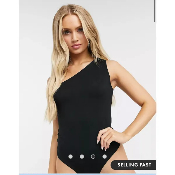 Flounce Club London Basic Plain One Shoulder Black Thong Bodysuit Sleeveless 6 - Image 9