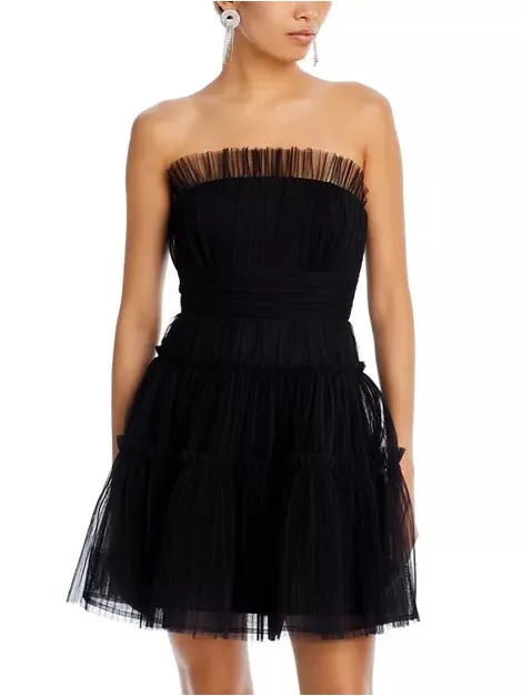 Classic Strapless Black Tulle Cocktail Dress S - Image 8