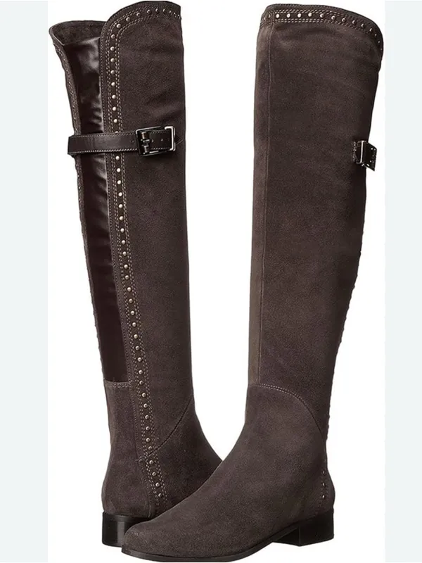 Women's Flat Over The Knee Boots Suede Platform Thigh High Boots Rivet festival - Image 2
