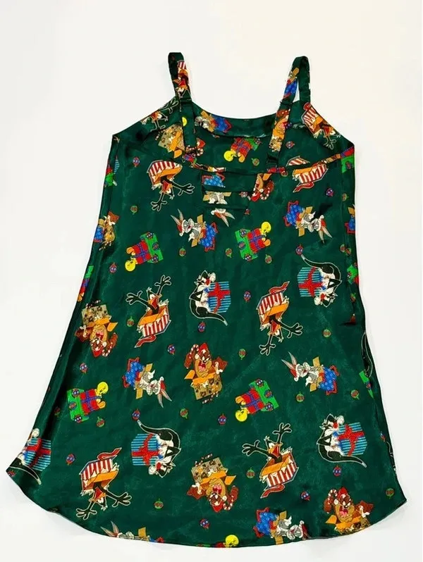 Vintage 1997 Looney Tunes Christmas Satin Nightgown Chemise S - Image 3