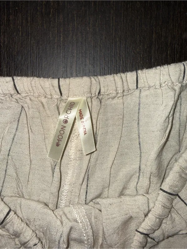 Boho Linen Blend Striped Wide Leg Lounge Pants Cream Drawstring Coastal Grandma - Image 6