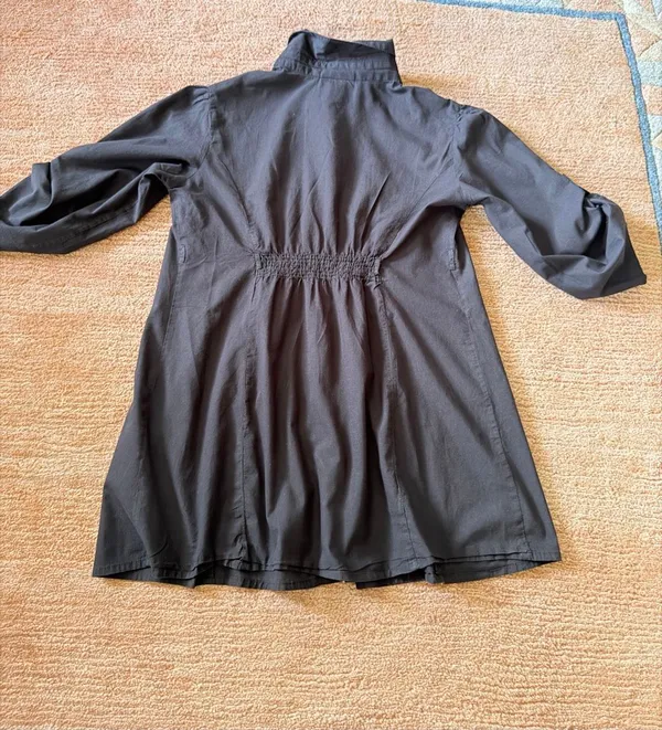 Oh Mamma Black Cotton Smocked Waist Button Front Tunic Shirt Size L - Image 7