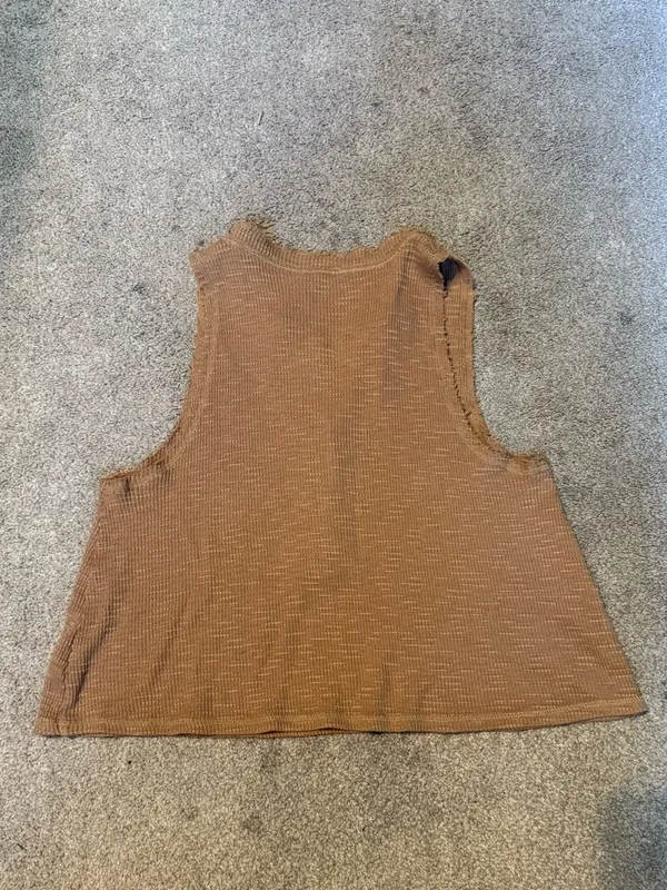 Aerie Cocoa Brown Henley Ribbed Oversized Crop Top Size XS - Image 3