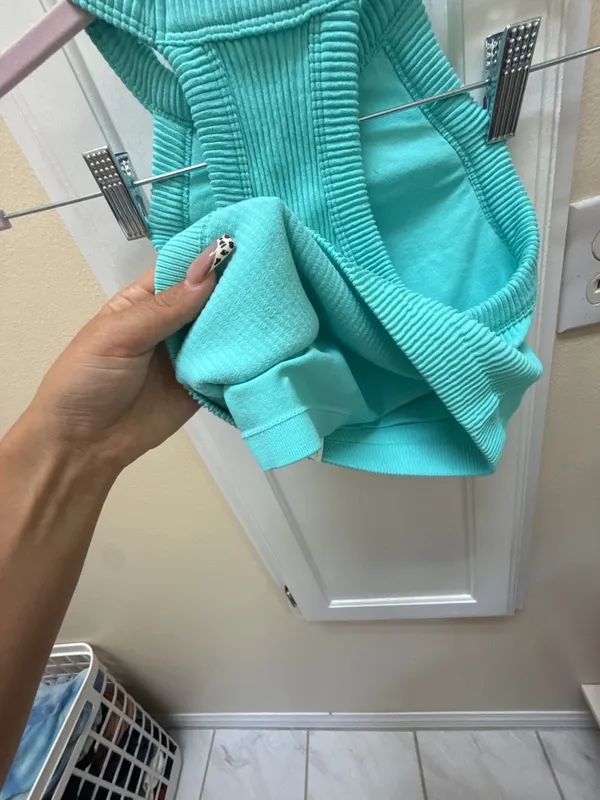 Aerie Real Good Seamless Ribbed Halter Crop Tank Top Teal Green Size S - Image 4