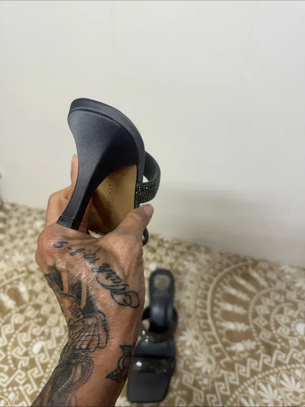 Vince Camuto Black Rhinestone Double-Strap Slide Heels - Image 3