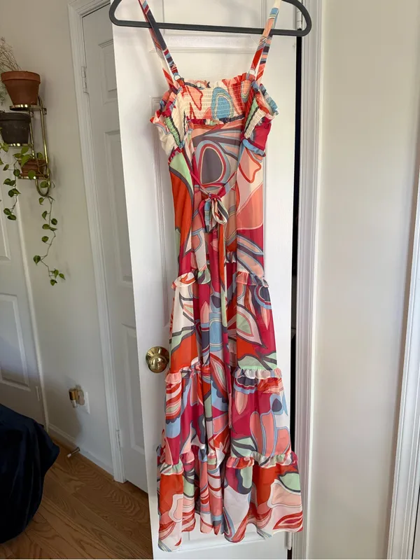 Alexis for Target Abstract Print Ruffle Tiered Maxi Dress Red Orange Size XXS - Image 5