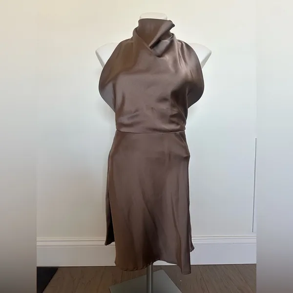 NWOT Brown Cowl Neck Backless Mini Dress XS - Image 3