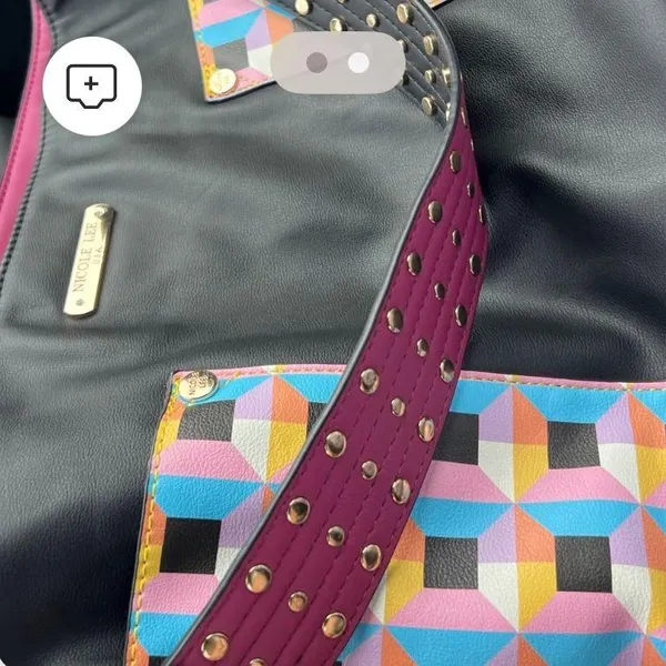 Nicole Lee Black and Pink checkered Handbag with studded strap - Image 5