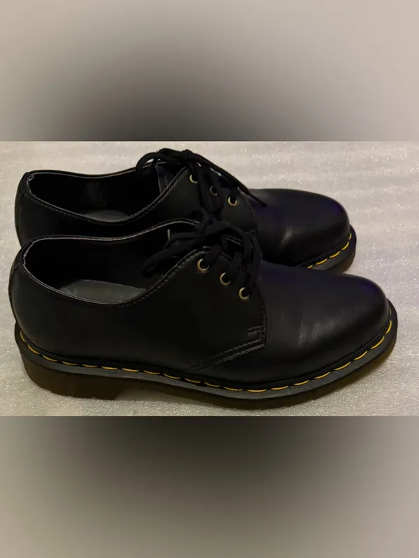 Dr. Martens Vegan 1461 Oxford Black Leather Lace-Up Shoes with Yellow Stitching - Image 4