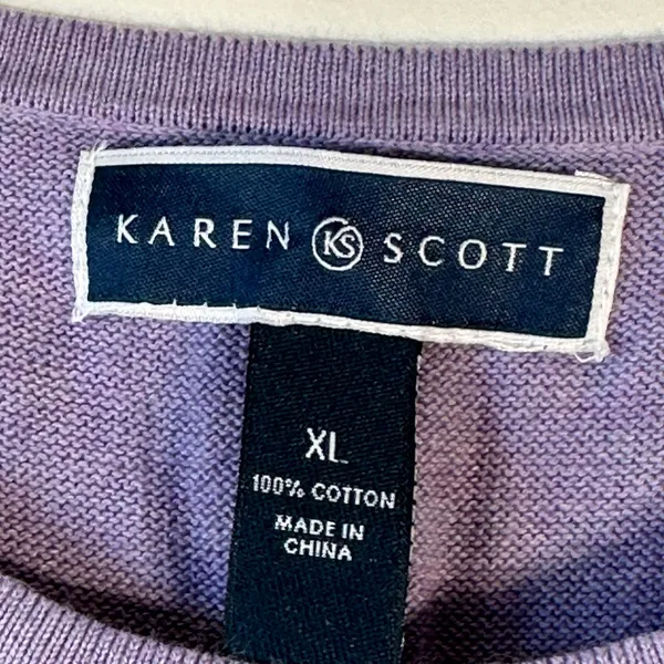 Karen Scott Womens XL Purple Cotton Crew Neck Raglan Pullover Sweater‎ - Image 3