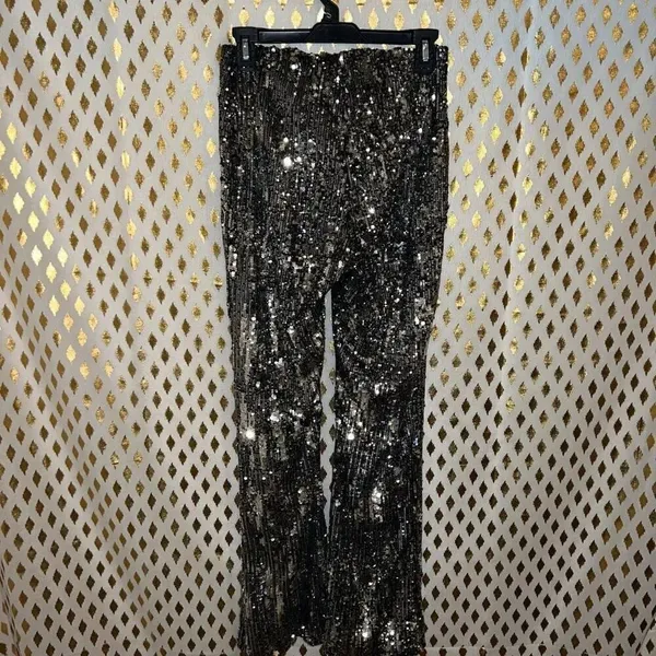 Disco pants full sequin pants silver mirror sequined bootcut flared dress pants - Image 5