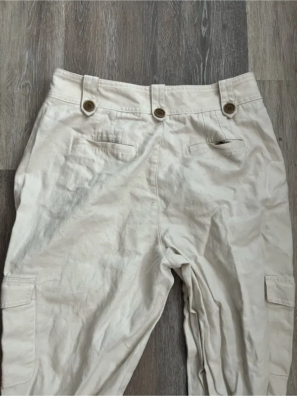 Gap Cotton Cargo Pants Womens 16 Regular Cream Linen Tapered Utility Safari - Image 10