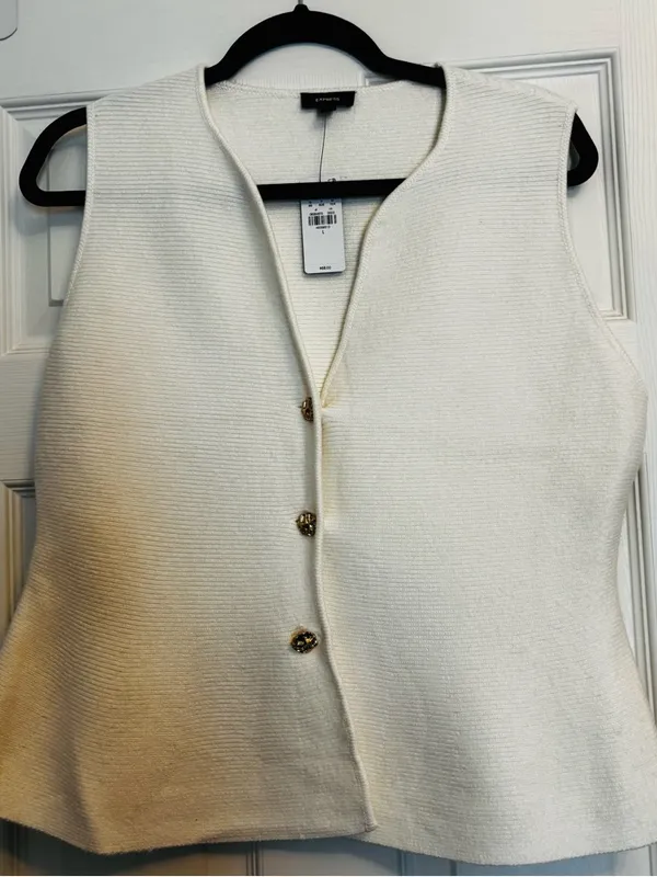 Express Ivory Sleeveless Button-Front Peplum Tank - Image 3