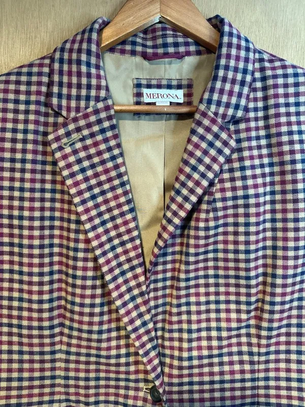 Merona Women’s 16 Plaid Wool Blend Blazer Equestrian Preppy Career Old Money - Image 3