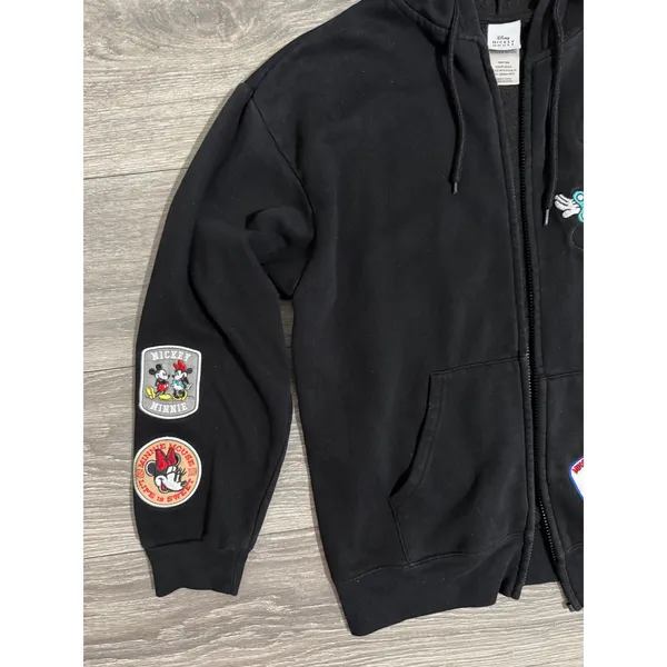 Disney Women Hoodie Sweater M Mickey Mouse Minnie Mouse Black Broken Zipper Y2K - Image 11