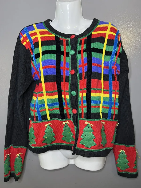 Paul Harris Design Cardigan Sweater Womens Small Multicolor Ugly Christmas Tree - Image 2