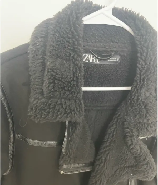 Zara black suede shearling moto jacket - Image 5