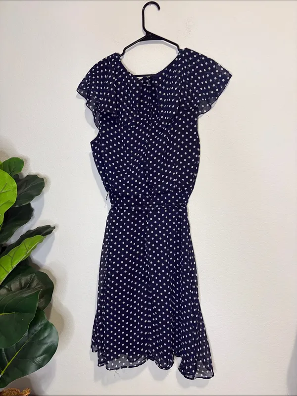 Olivia Matthews Navy Dress with White Polka Dots and ruffles - Image 5