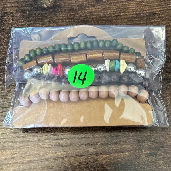 Layered Beaded Bracelet Set - Green, Brown, Pink Accents - Image 4
