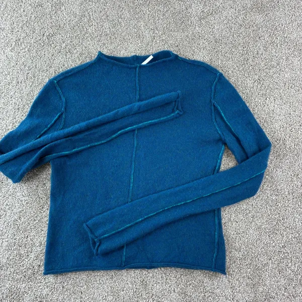 We The Free 100% Cashmere Sweater Women XS Roll Neck Seam Detail Blue Boho Indie - Image 10