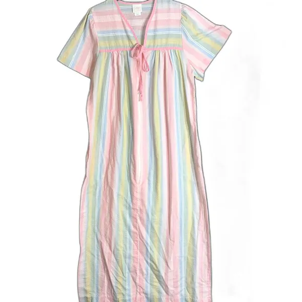 Vintage Katy Womens Size Small Nightgown Pastel Striped Maxi House Dress USA - Image 2