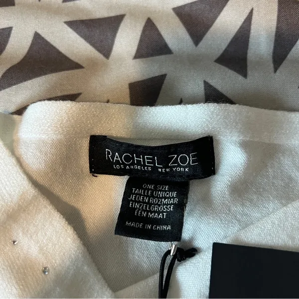 Rachel Zoe White Rhinestone‎ Embellished Poncho Soft Cozy Knit Topper One Size - Image 3