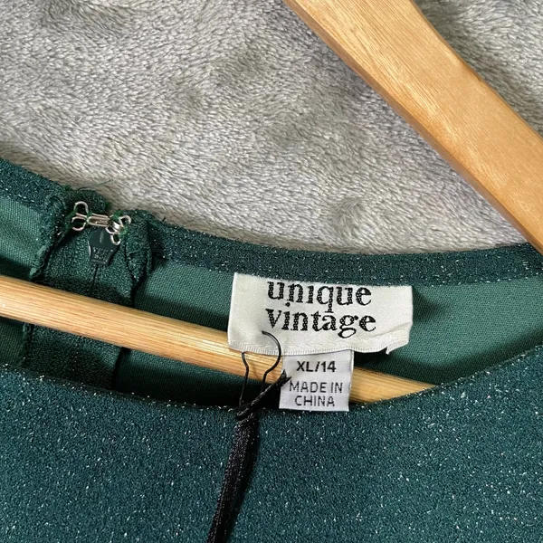 Unique Vintage XL Emerald Glitter Dress Vintage Inspired‎ Fit Flare Pin Up New - Image 9