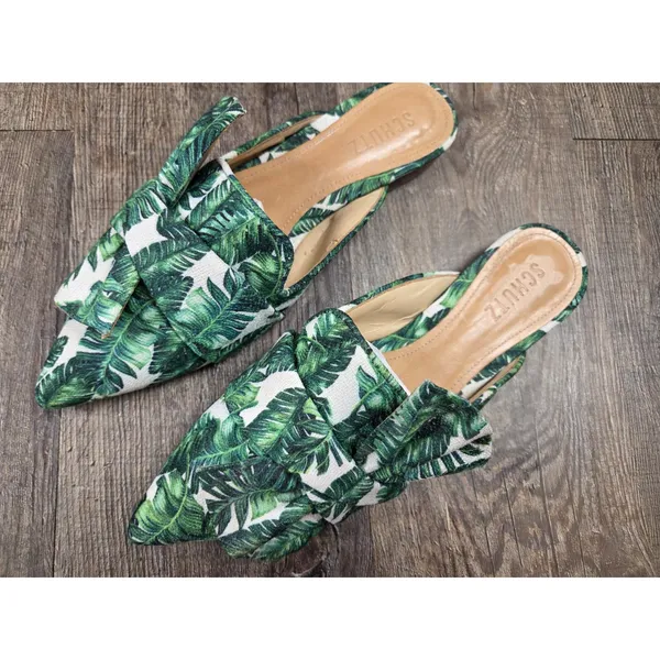 Schutz D’Ana Print Twisted Mule Palm Green White Slip On Point Toe Shoes 8.5B - Image 2