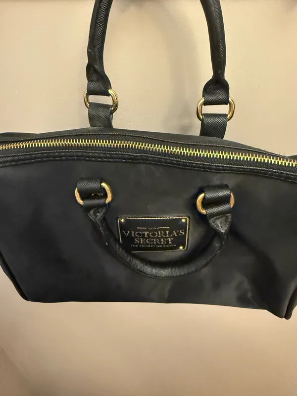 Victoria's Secret Black Satchel Top Handle Bag Gold Hardware Logo Zipper - Image 6