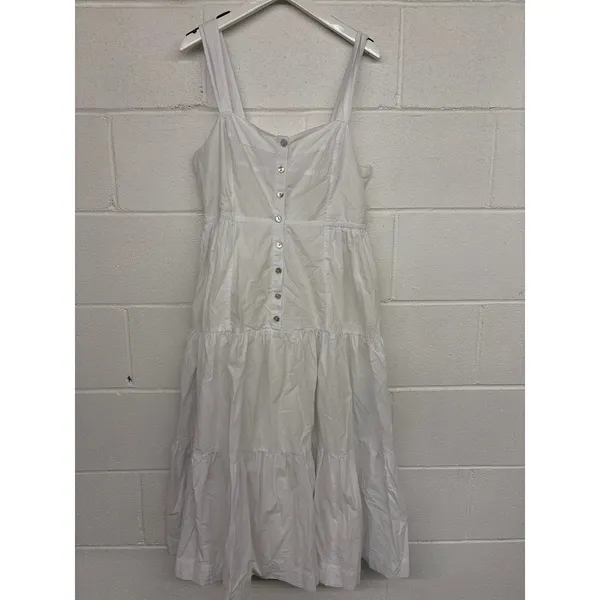 NWT Madewell Sz 8 White Button-Front Tiered Cotton Poplin Sleeveless Midi Dress - Image 3