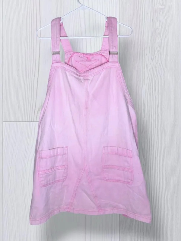 Women's Pastel Pink Cotton Denim Overall Mini Dress - Image 4