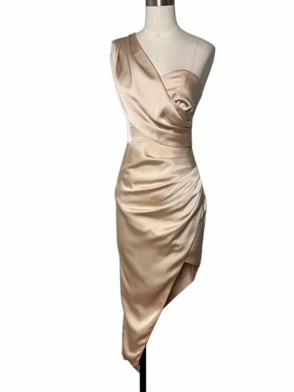 Lavish Alice Champagne One Shoulder Asymmetrical Dress - Image 4