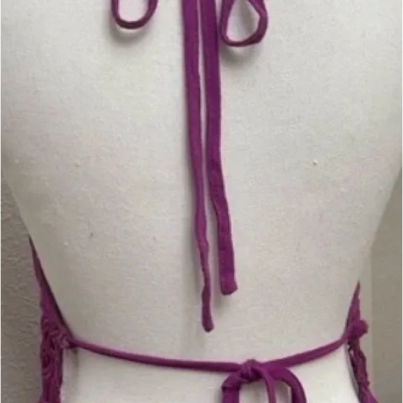 Shinestar Womens Halter Maxi Dress XL Bright Purple Boho Lace Trim Open Back - Image 4