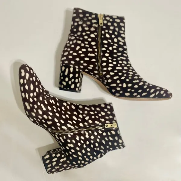 J. CREW Side Zip Ankle‎ Boots Leopard Calf Hair Leather Spotted Zippers Size 8.5 - Image 5