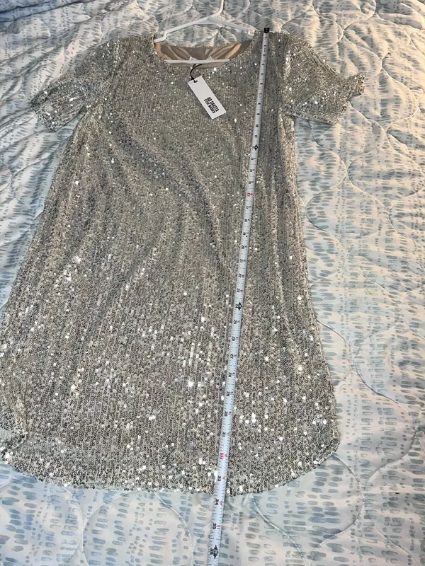 BB Dakota Steve Madden Silver Sequin Mini Shift Dress Size M - Image 7