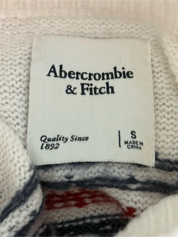 Abercrombie & Fitch Fair Isle Sweater in White and Blue - Image 4