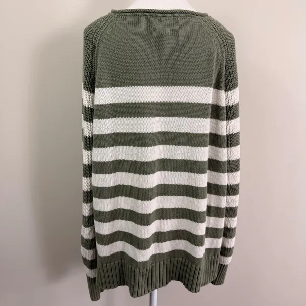 Aerie Olive Green Cream Striped Oversized Raglan Shaker Knit Sweater Size Medium - Image 3