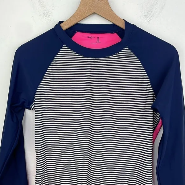 GAP Striped Navy Blue Pink Long Sleeve Athletic Top size Medium - Image 2