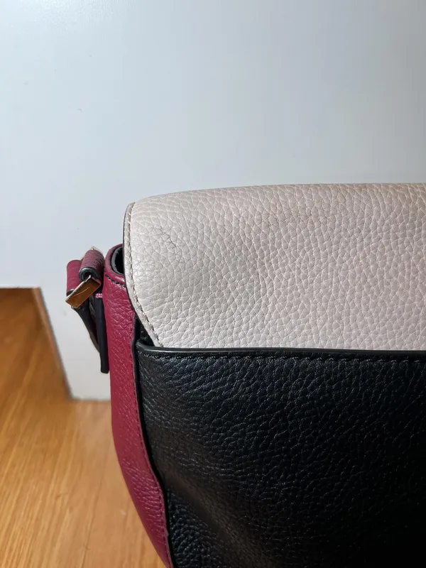 Kate Spade Crossbody Bag Womens Medium Colorblock Black Burgundy White Leather - Image 4