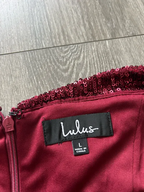 New Lulus Once in a Lifetime Wine Red Sequin Off-Shoulder Mini Dress MSRP $74 - Image 6